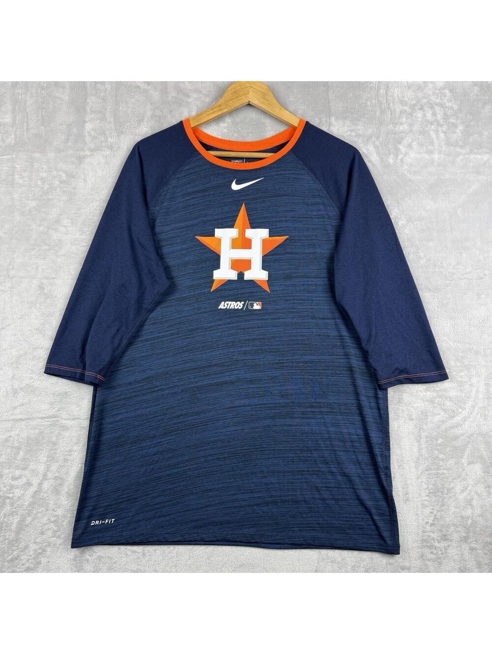 Nike Houston Astros Dri Fit 3/4 Sleeve Shirt Men Large MLB Baseball Sporty Train